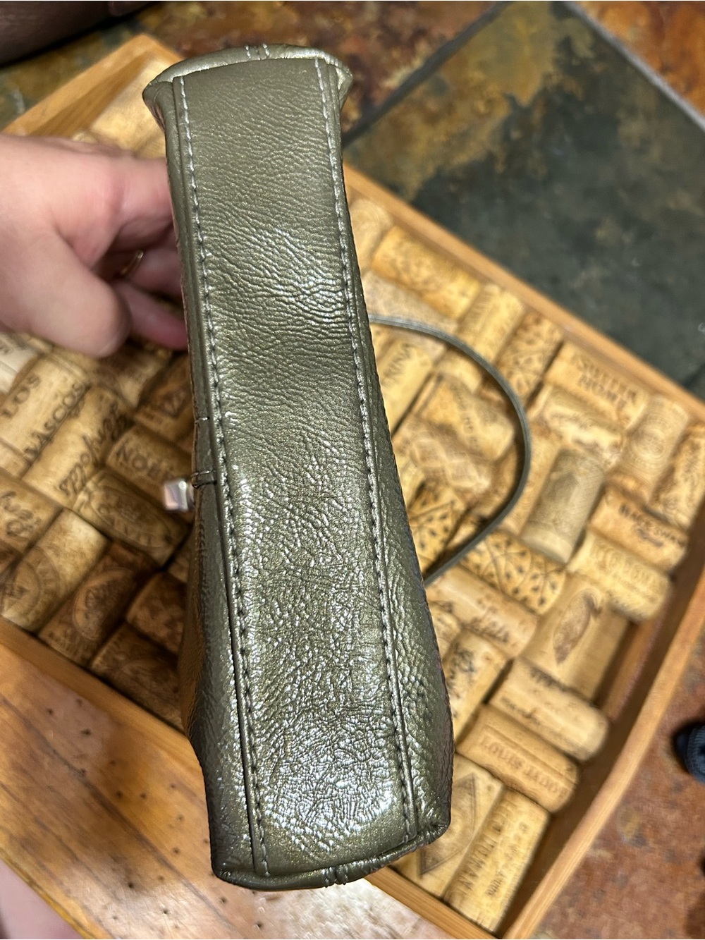 Coach Mini Metallic Olive Green Wristlet - Picture 8 of 16